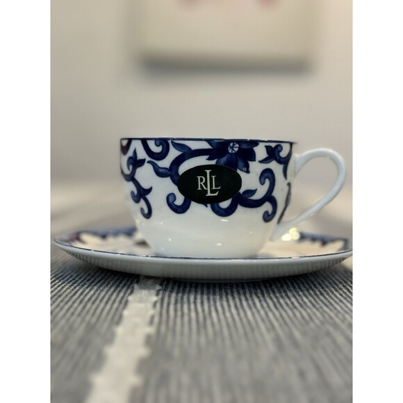 New Lauren Ralph Lauren Mandarin Blue Tea/coffee Cup & Saucers Set Of 4 Retired - Picture 2 of 7